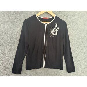 Alain Manoukian French Design Open Cardigan Long Sleeve Floral Embroidered Small